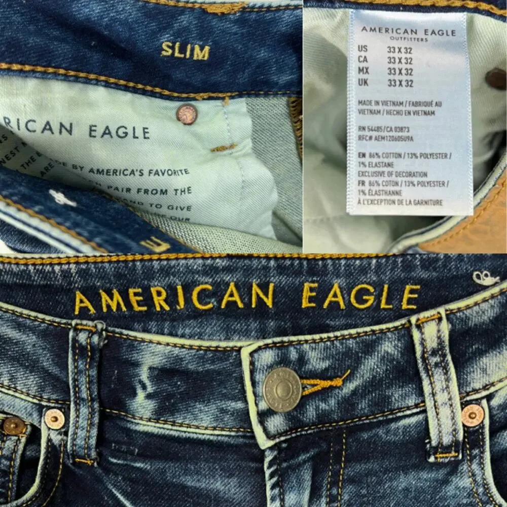 American Eagle Acid Wash Slim Jeans 33x32 Grunge Skater